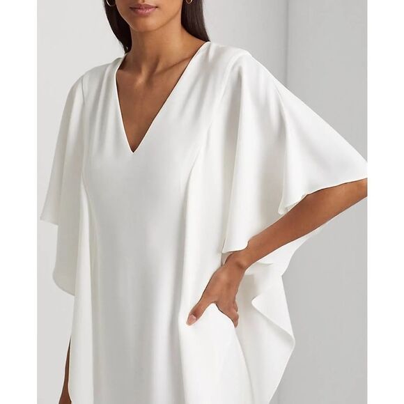 Lauren Ralph Lauren Georgette Caftan Gown, Maxi Dress in White, NWT, Size 4 - Picture 7 of 9